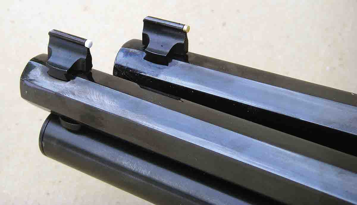 Front sights include ivory-colored bead and gold bead, while rear sights are buckhorn or semi-buckhorn.